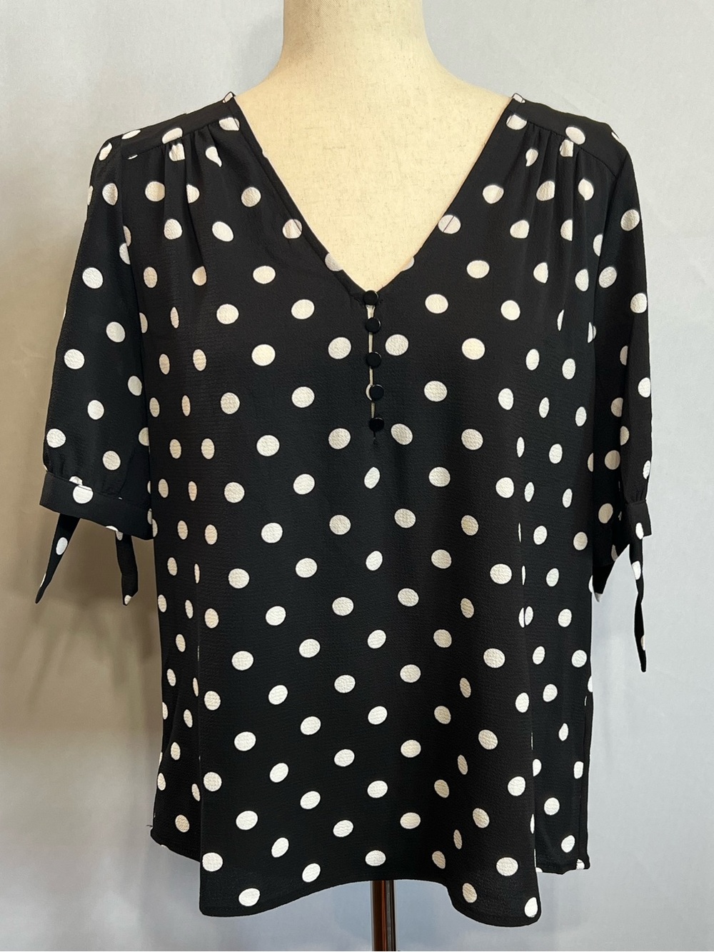 CeCe Black Blouse with White Polka Dots